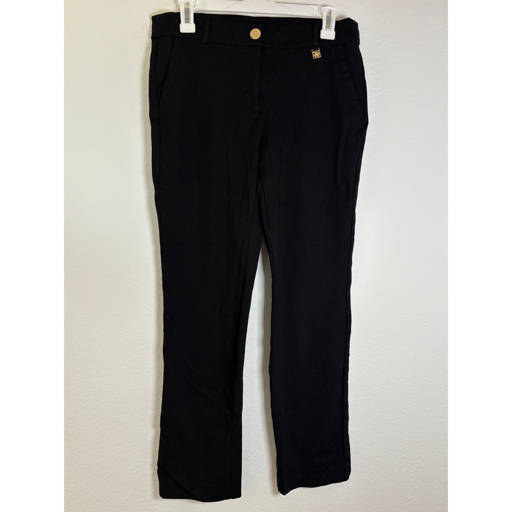 Anne Klein Black Straight Leg Dress Pants Gold Lion Button Size 6